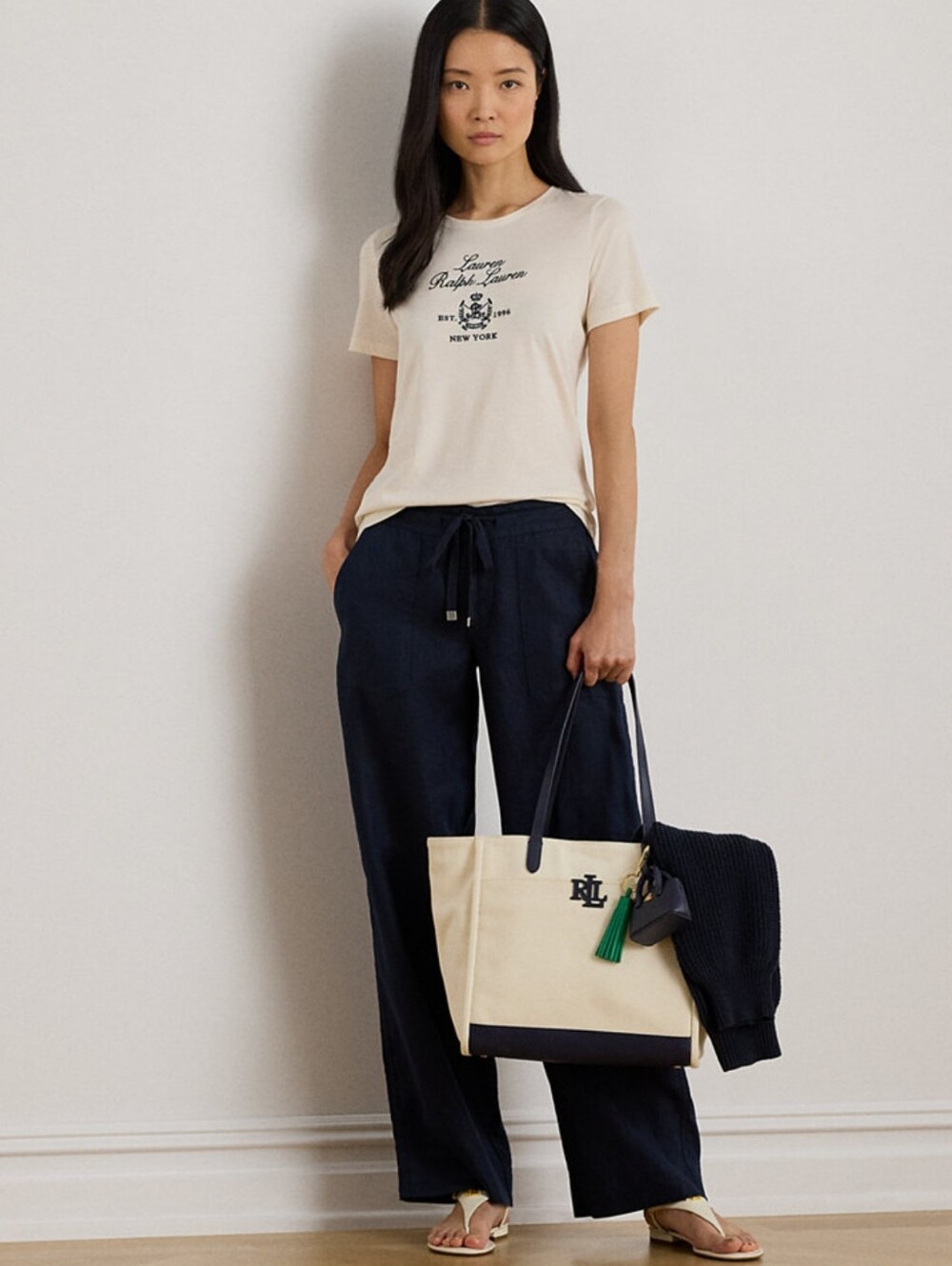 Lauren Ralph Lauren Navy Linen Wide Leg Pants Size 10